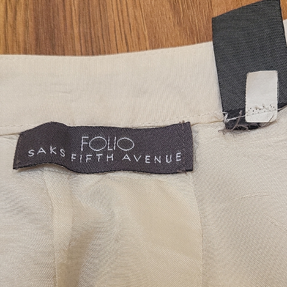 Saks Fifth Avenue Cream Wide-Leg Trousers 100% Silk - Picture 3 of 14